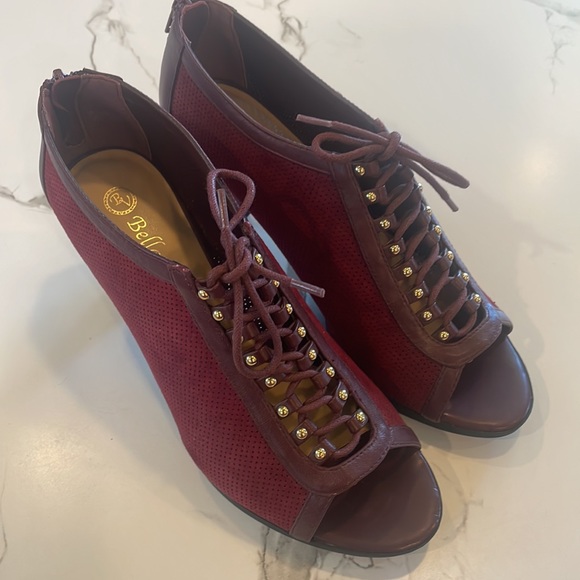 Bella Vita Burgundy Suede Peep toe,lace up,chunky heel,zipper closure,7 1/2, - Picture 4 of 16